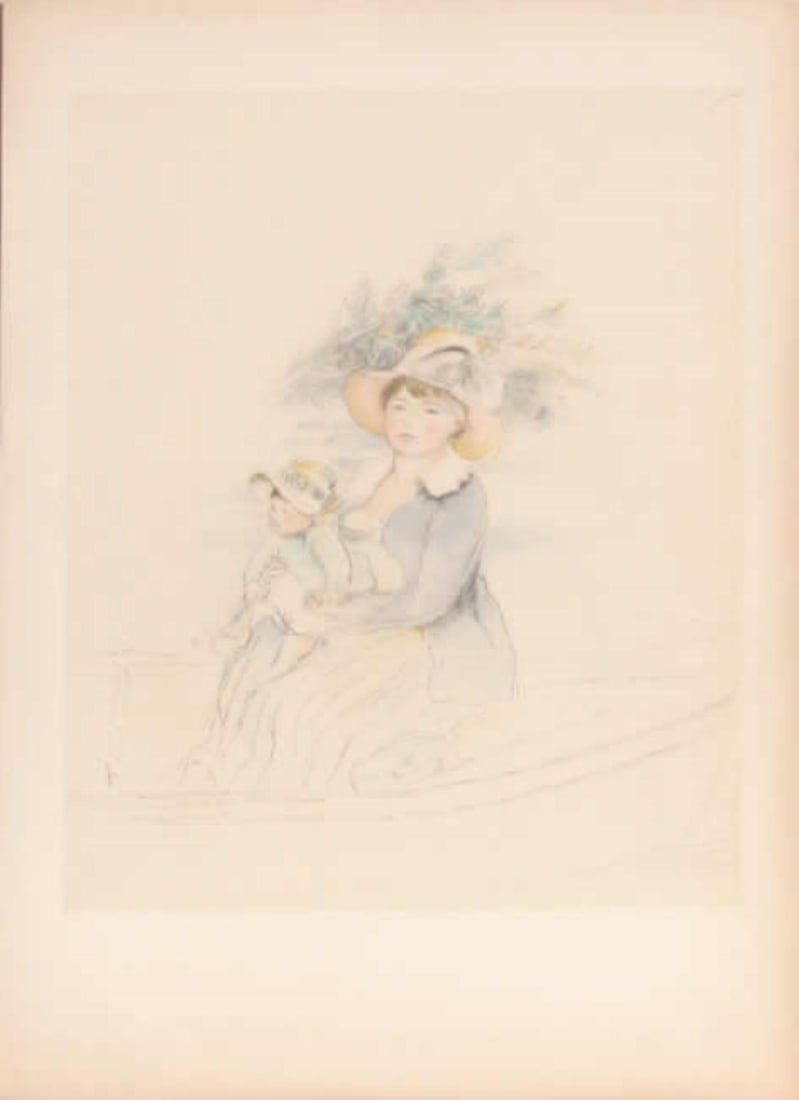 Pierre-Auguste Renoir - Mme Renoir et Pierre dans une: Artist: Pierre-Auguste Renoir Title: Mme Renoir et Pierre dans une barque Year: 1948 Dimensions: 6.5in. by 10.5in. Edition: 55 from the edition of 250 reserved for Shoman Art Company of Long Island