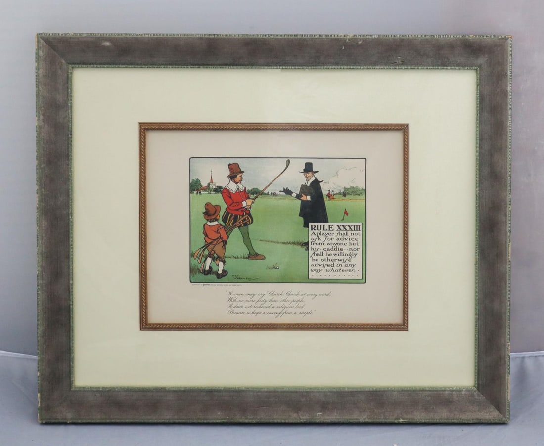 Chas Crombie - The Rules of Golf XXXIII: Artist: Chas Crombie Title: The Rules of Golf XXXIII Year: c. 1905 Dimensions: 10in. by 12in. Edition: From the rare limited edition Publisher: Perrier; Bemrose and Sons London 1905 Suite: Rules of
