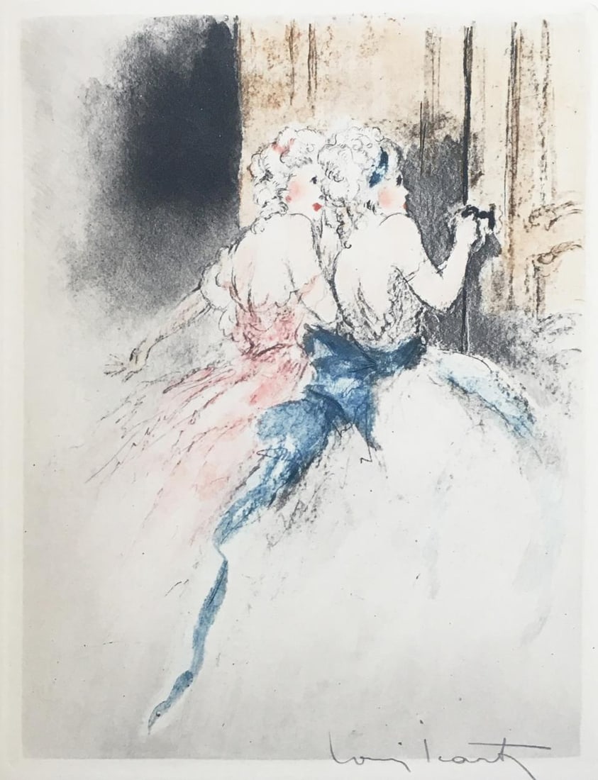 Louis Icart - Keyhole Peeping: Artist: Louis Icart Title: Keyhole Peeping Year: 1947 Dimensions: 11in. by 8.5in. Edition: From the rare limited edition of 500 Publisher: Georges Guillot Editeur: Paris Suite: Felecia ou Mes
