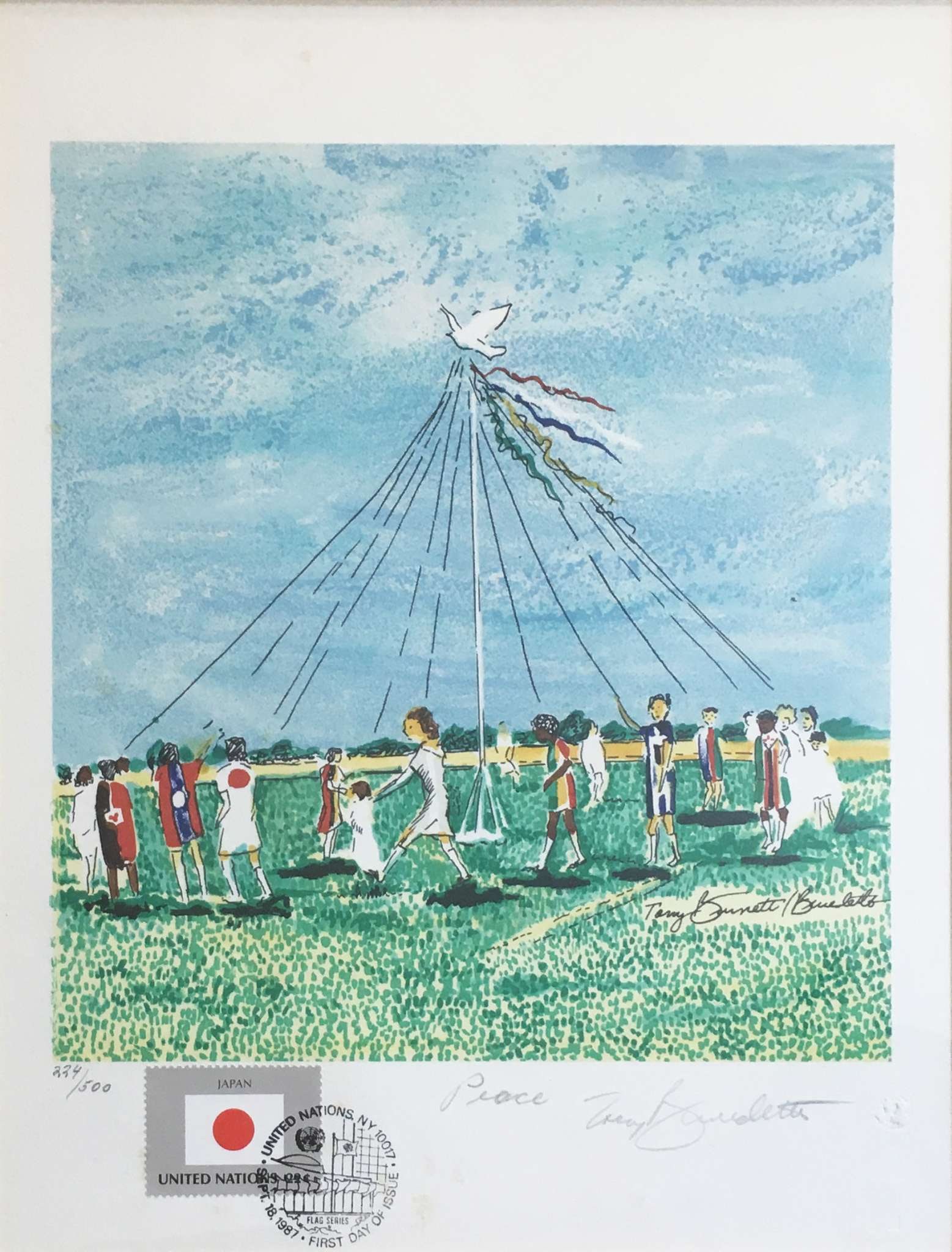 Tony Bennett - 1987 Flag Series: Artist: Tony Bennett Title: 1987 Flag Series Dimensions: 11 x 8 1/2 in. Edition: From the Rare Limited Edtion of 1000 Publisher: The World Federation of United Nations Medium: Serigraph in Colors on