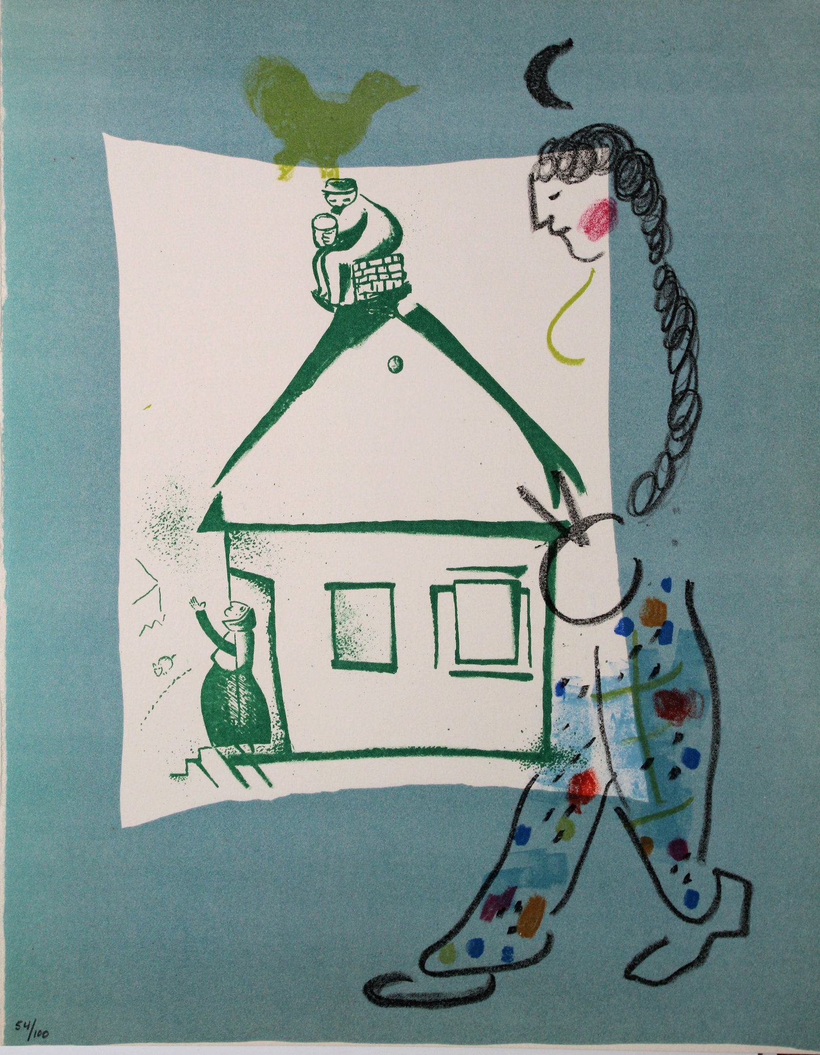 Marc Chagall - Our House in My Village: Artist: Marc Chagall Title: Our House in My Village Year: 1960 Dimensions: 12 1/2 x 9 1/2 in. Edition: 3 from the limited edition of 100 Publisher: Andre Sauret, Monte Carlo Suite: The Lithographs of