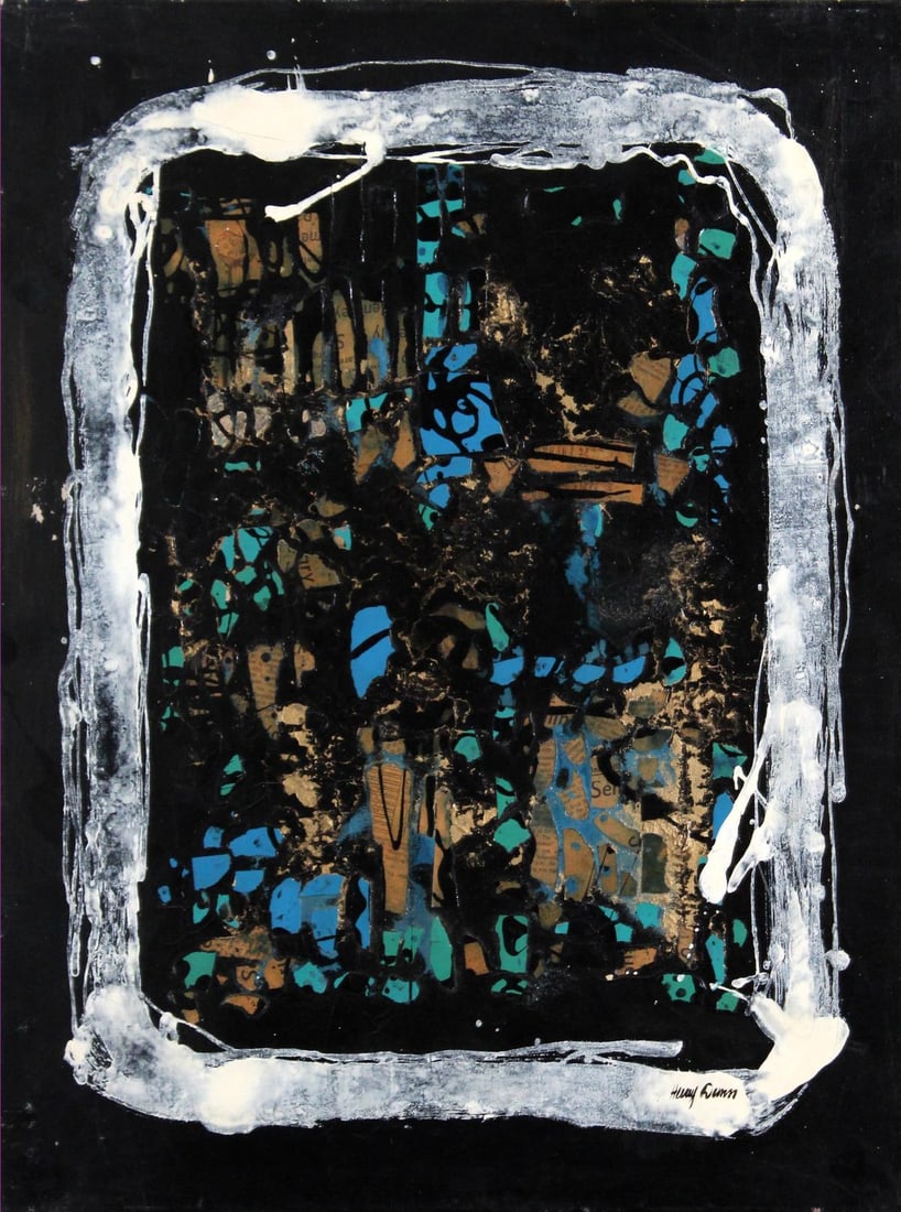 Harry Dunn - Untitled: Artist: Harry Dunn Title: Untitled Year: 1959 Dimensions: 24in. by 20in. Edition: A one of a kind work of art Medium: Acrylic painting and paper collage on canvas Condition: Excellent Signature