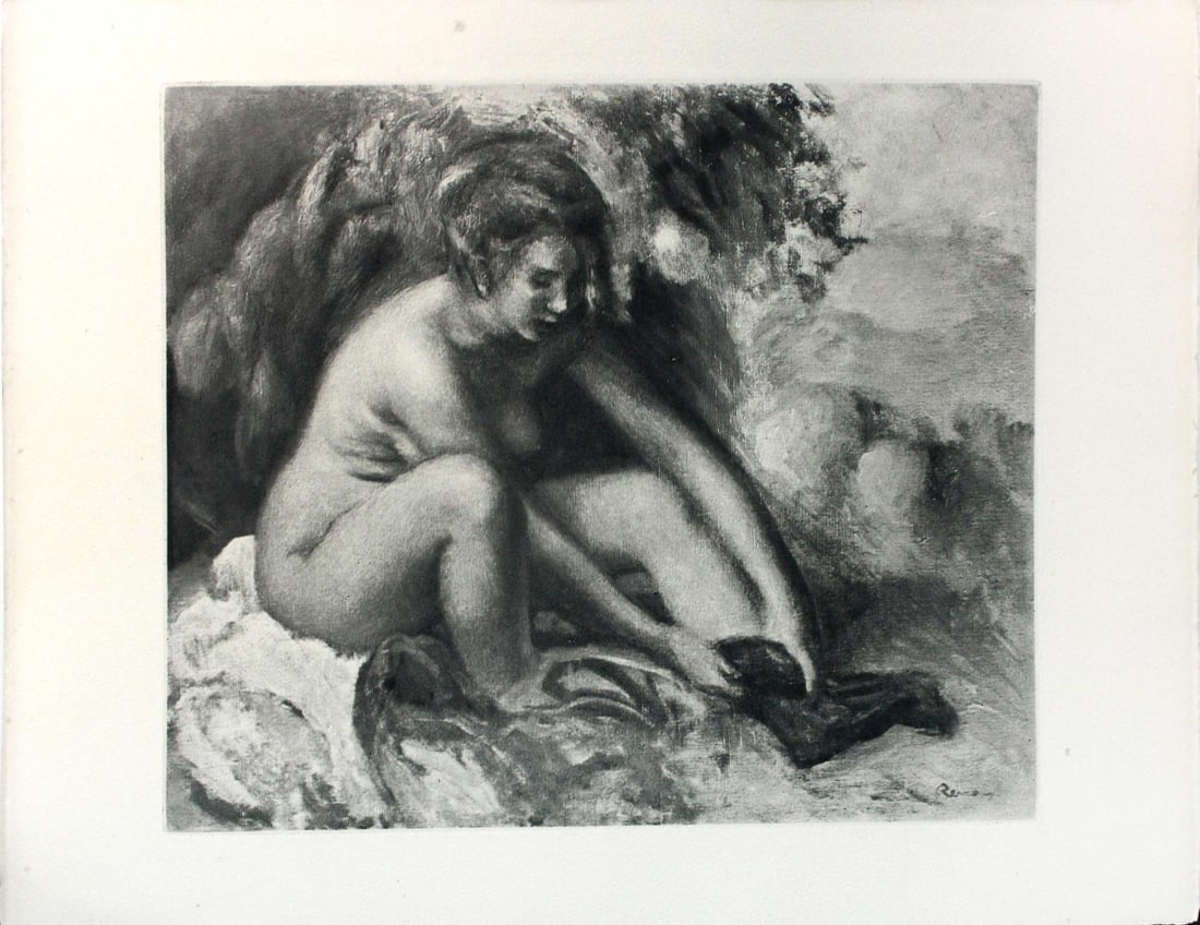 Pierre-Auguste Renoir (After)- Femme nue se chaussant: Artist: Pierre-Auguste Renoir (After) Title: Femme nue se chaussant Year: 1919 Dimensions: 10in. by 12.75in. Edition: From the rare limited edition of 375 Publisher: Ambrose Vollard Paris Suite: La