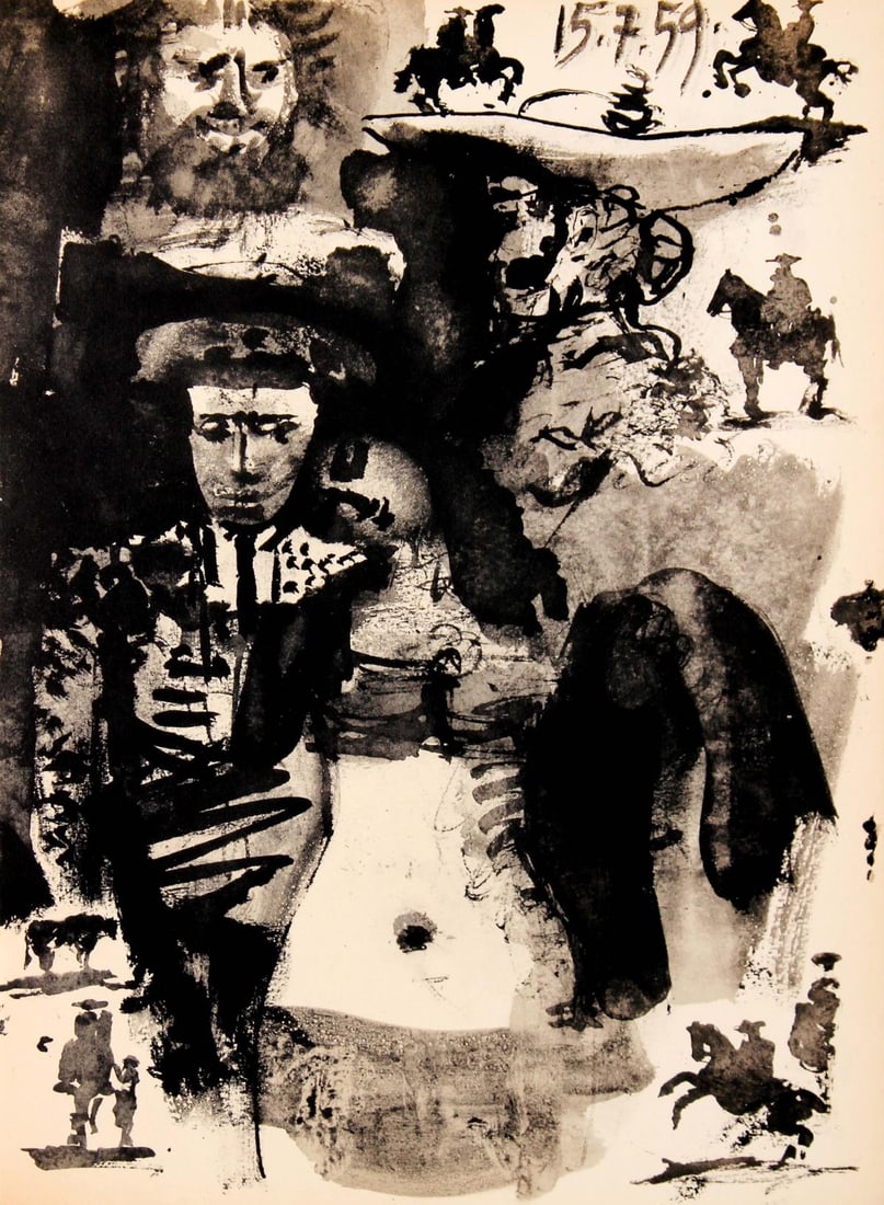 Pablo Picasso (After) - Untitled (15.7.59): Artist: Pablo Picasso (After) Title: Untitled (15.7.59) Year: 1961 Dimensions: 14.5in. by 10.5in. Edition: From the rare limited edition Suite: Toros y Toreros Medium: Original offset lithograph on