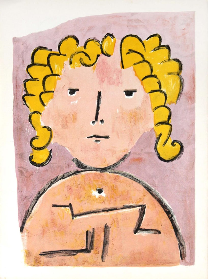 Paul Klee - Head of a Child: Artist: Paul Klee Title: Head of a Child Year: 1939 Dimensions: 14in. by 10.5in. Edition: From the rare limited edition Publisher: Mourlot Paris Suite: Verve Medium: Original color lithograph on