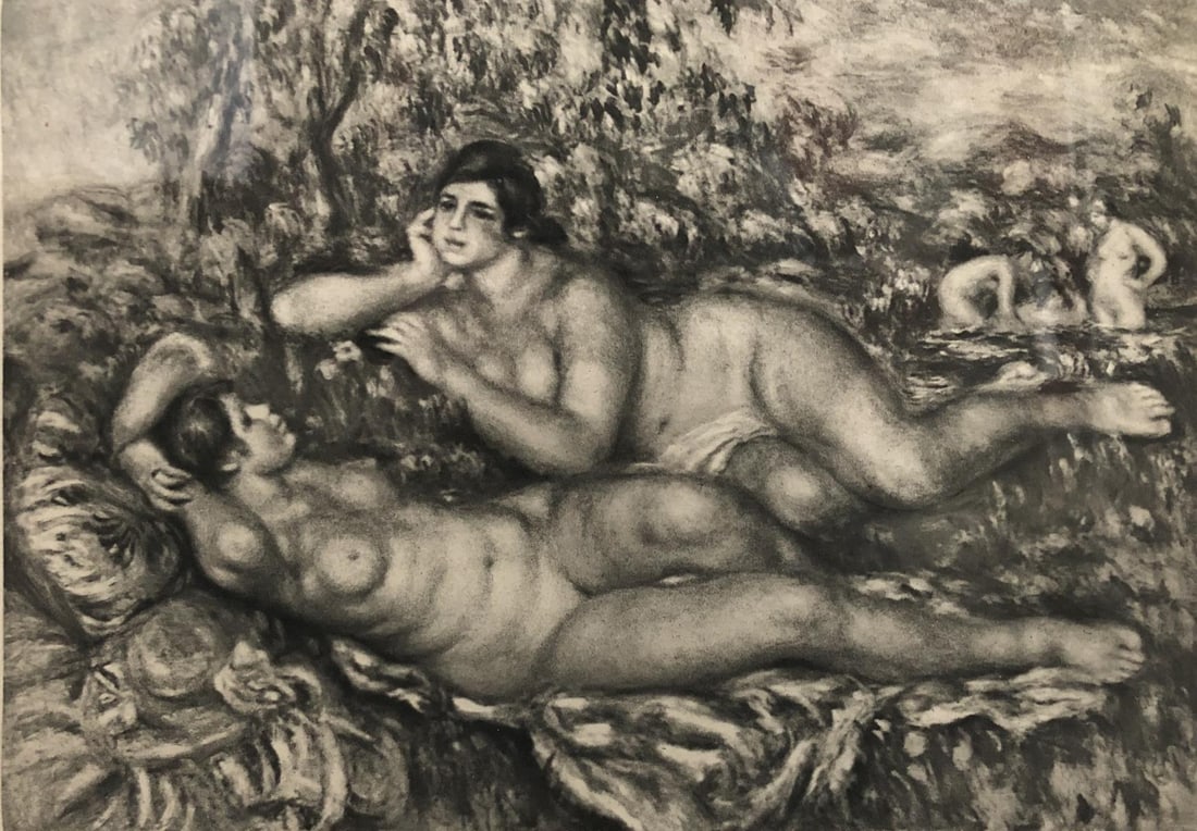 Pierre-Auguste Renoir - Le repos a la Bain (After): Artist: Pierre-Auguste Renoir Title: Le repos a la Bain Year: 1919 Dimensions: 10 1/4in. by 7 1/4in. Edition: Limited edition of 375 on velin d' Arches paper Publisher: Ambroise Vollard; Paris France