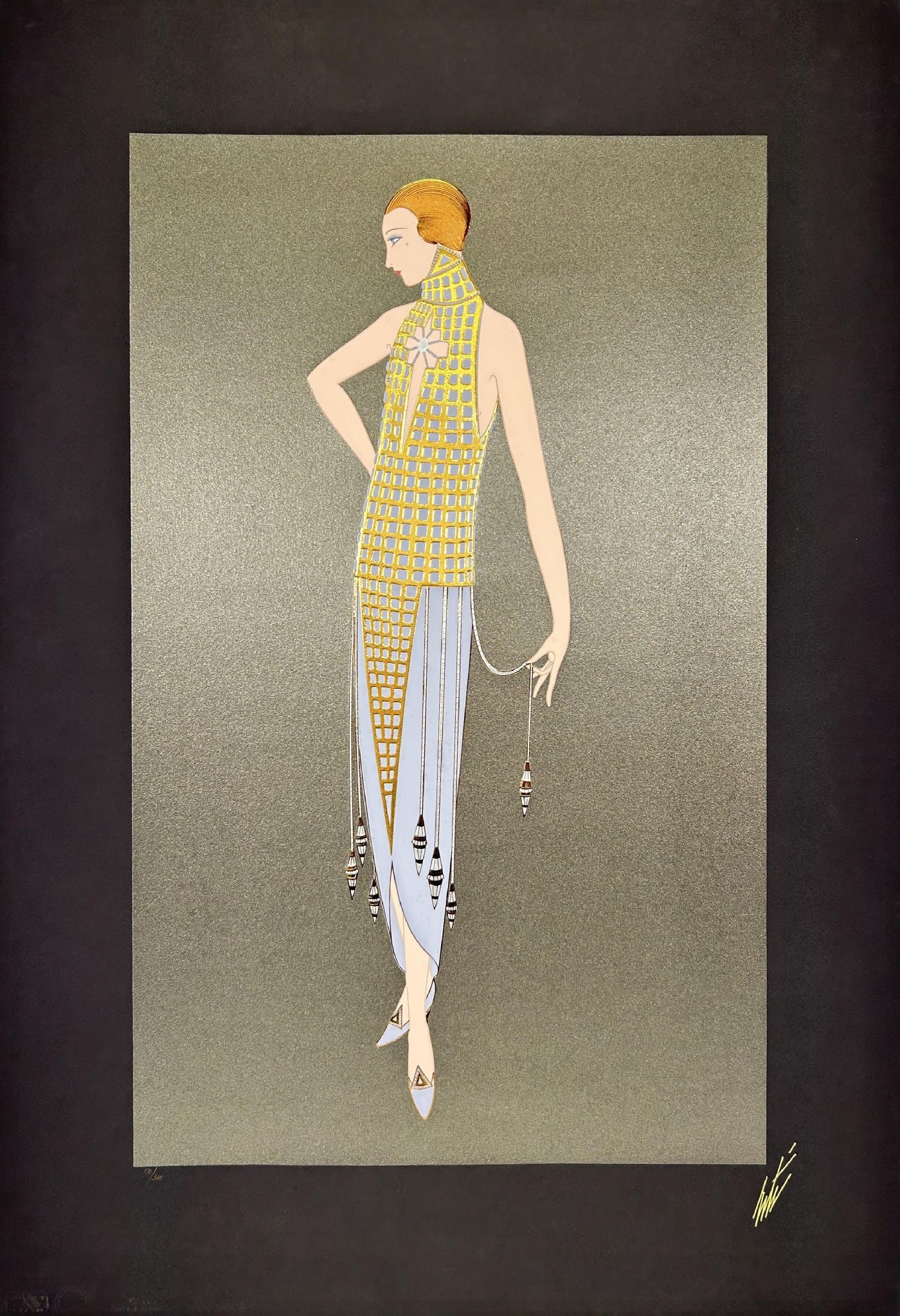 Erte - Ingenue: Artist: Erte Title: Ingenue Year: 1990 Dimensions: 29 x 19 7/8 in. Edition: 192 from the limited edition of 300 Publisher: Chalk & Vermilion Fine Arts Medium: Embossed serigraph with foil stamping on