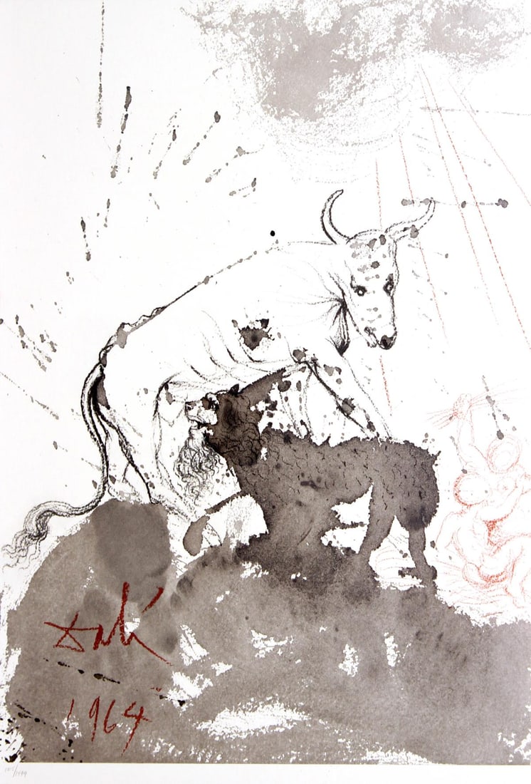 Salvador Dali - Leo quasi bos comedens paleas: Artist: Salvador Dali Title: Leo quasi bos comedens paleas Year: 1969 Dimensions: 19in. by 13.75in. Edition: From the limited edition of 1499 Publisher: Rizzoli Editions Milan Suite: Biblia Sacra