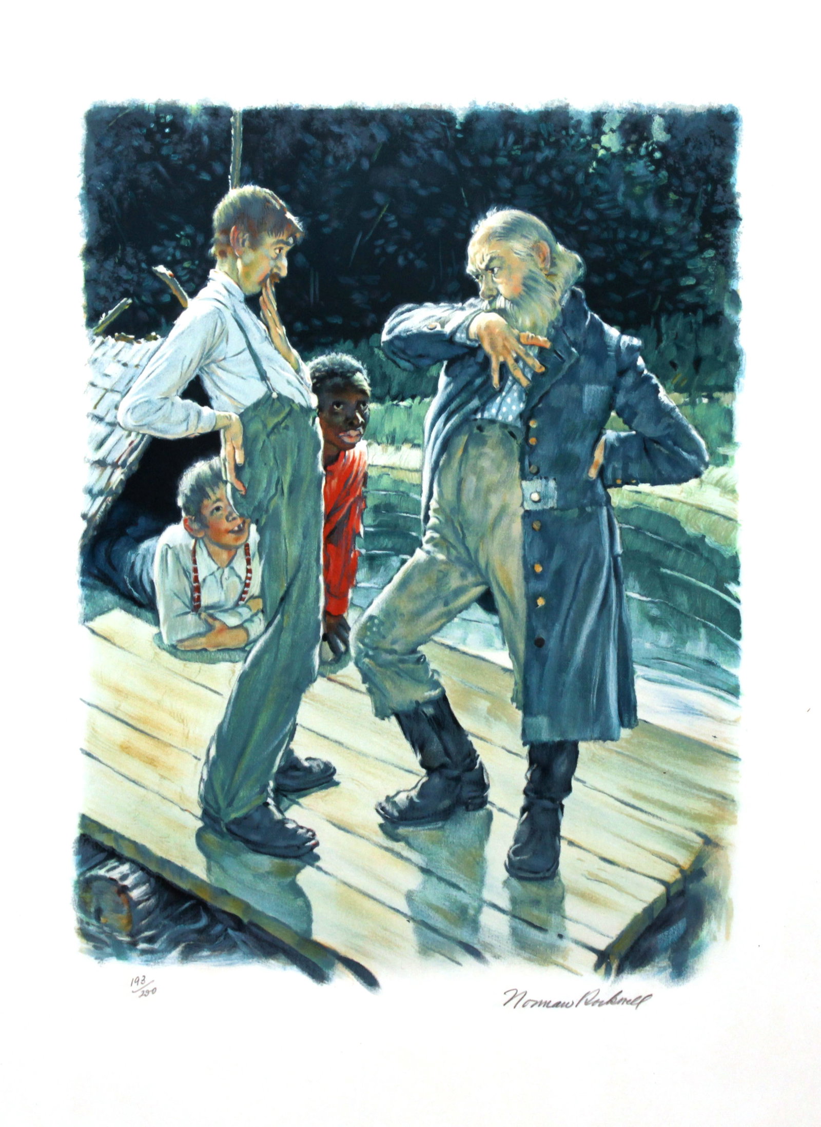 Norman Rockwell - Your Eyes is Lookin': Artist: Norman Rockwell Title: Your Eyes is Lookin' Year: 1972 Dimensions: 26 x 20 in. Edition: From the limited edition of 200 Publisher: Circle Fine Arts Suite: Huck Finn Medium: Original