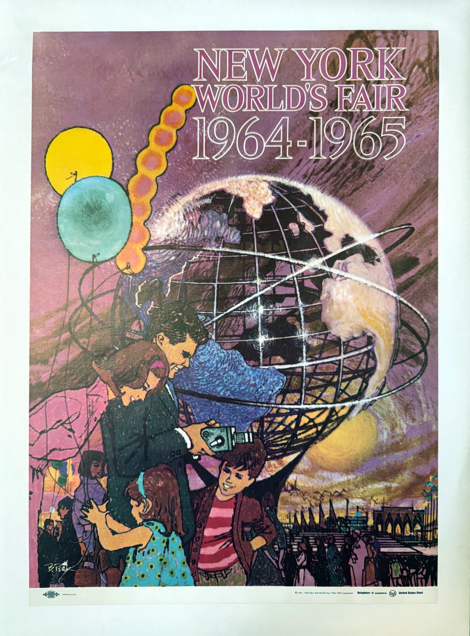 Bob Peak - New York World's Fair 1964-1965 (Vintage): Artist: Bob Peak Title: New York World's Fair 1964-1965 (Vintage) Year: 1962 Dimensions: 13 x 18 in. Edition: From the Rare Limited Edition Medium: Offset Lithograph on Canvas Condition: Excellent