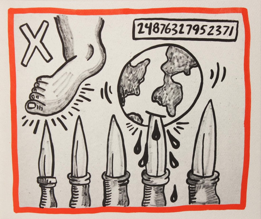 Keith Haring - Untitled: Artist: Keith Haring Title: Untitled Year: 1990 Dimensions: 8.75in. by 10.25in. Edition: From the rare limited edition of 500 Publisher: Bebert Publishing House Suite: Against all Odds 20 Drawings