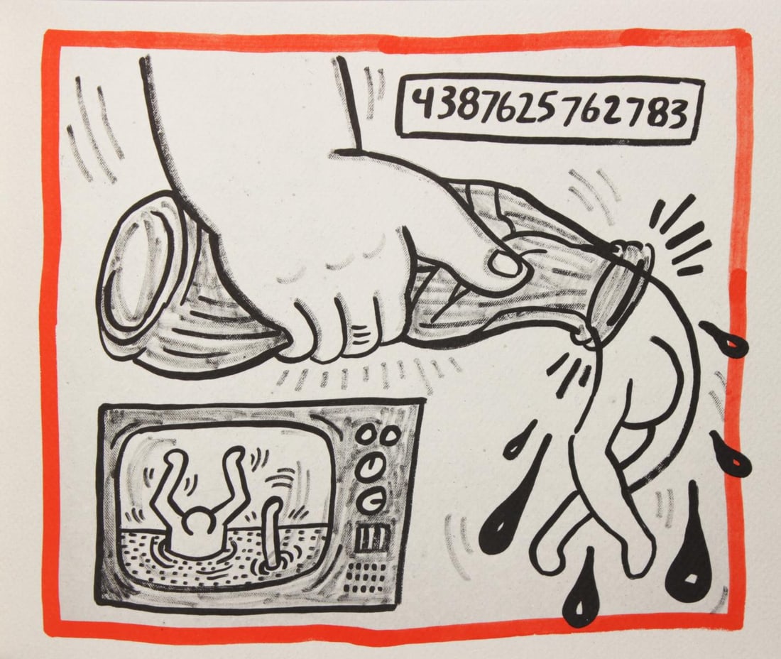 Keith Haring - Untitled: Artist: Keith Haring Title: Untitled Year: 1990 Dimensions: 8.75in. by 10.25in. Edition: From the rare limited edition of 500 Publisher: Bebert Publishing House Suite: Against all Odds 20 Drawings