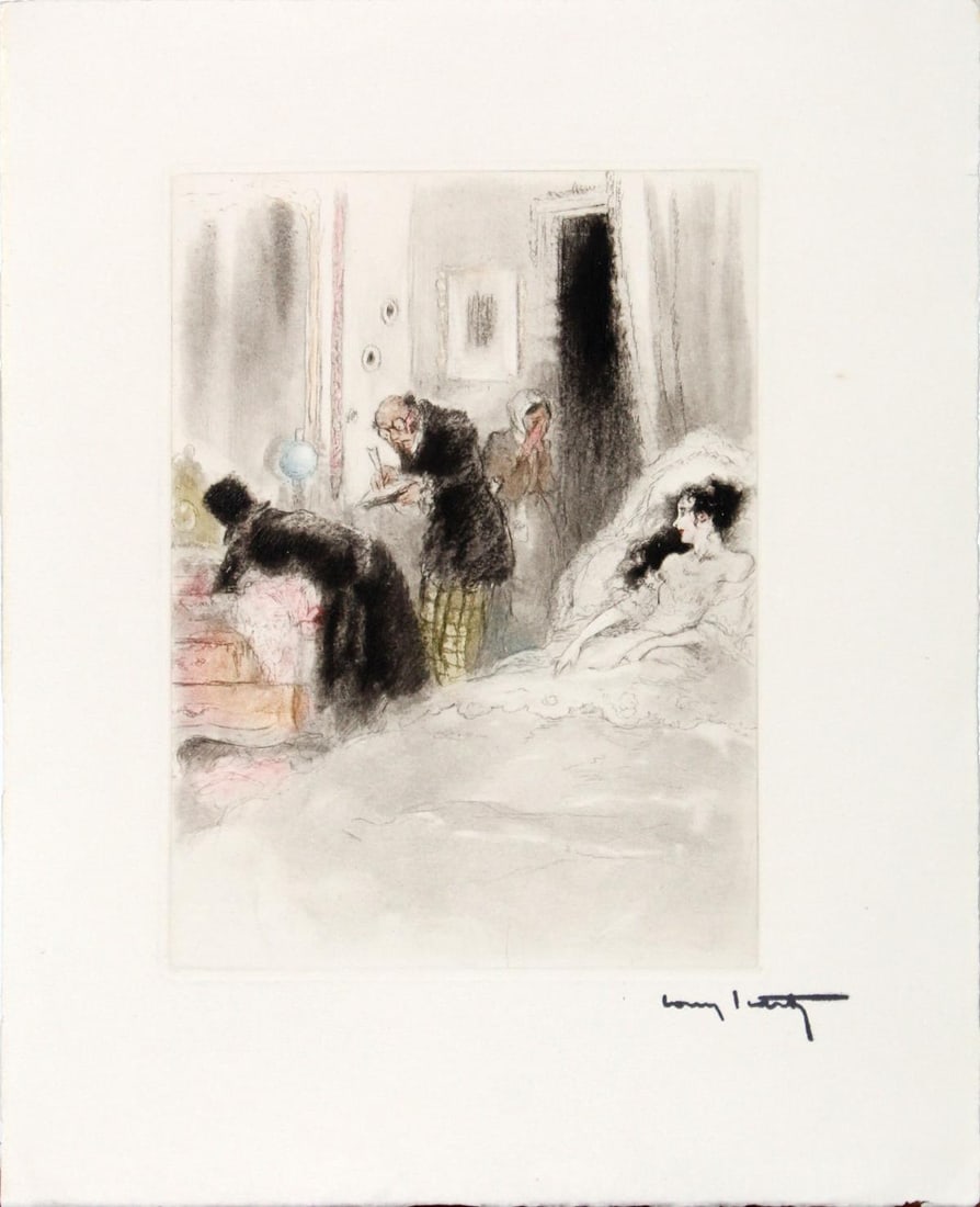 Louis Icart - Stepping Up: Artist: Louis Icart Title: Stepping Up Year: 1938 Dimensions: 11.25in. by 8.75in. Edition: From the rare limited edition of 250 Suite: La Dame aux Camelias Medium: Original etching japon on paper