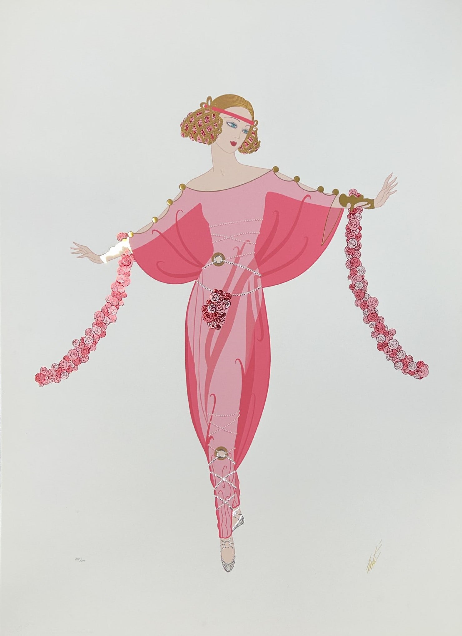 Erte - May: Artist: Erte Title: May Year: 1990 Dimensions: 36 1/4 x 26 in. Edition: 278 from the limited edition of 300 Publisher: Chalk & Vermilion Fine Arts Medium: Embossed serigraph with foil stamping on