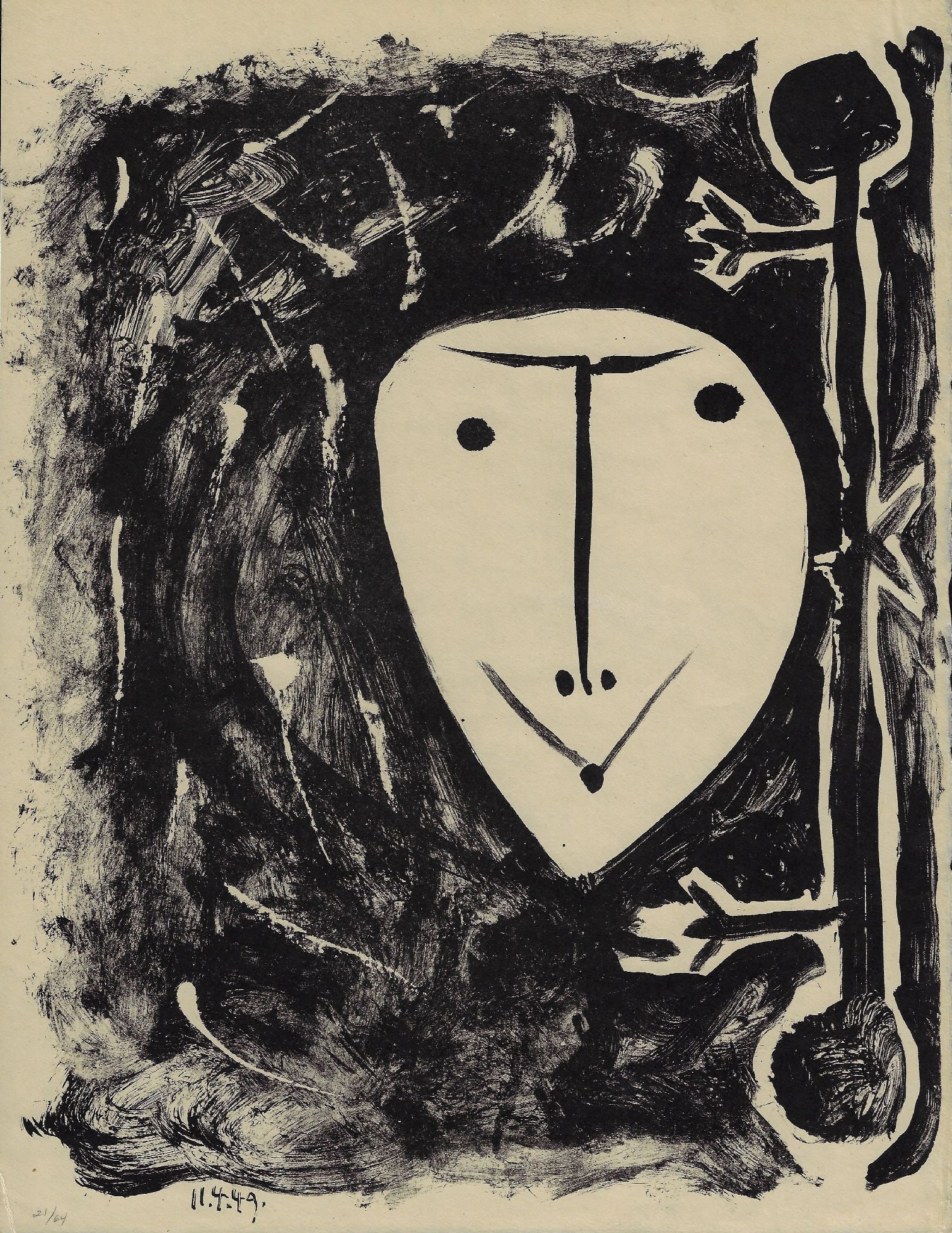 Pablo Picasso - Untitled I (from Elegy of Ihpetonga and Masks of Ashes): Artist: Pablo Picasso Title: Untitled I (from Elegy of Ihpetonga and Masks of Ashes) Year: 1954 Dimensions: 17 1/4 x 10 7/8 in. Edition: 21 from the limited edition of 64 Publisher: The Noonday