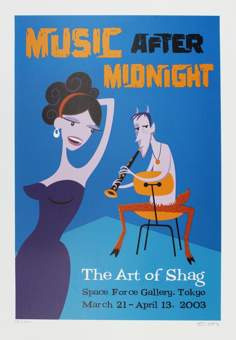 SHAG - Music After Midnight Promotional Print: Artist: SHAG Title: Music After Midnight Promotional Print Year: 2003 Dimensions: 19.5in. by 28.5in. Edition: from the limited edition of 300 Publisher: Pieter Agle Suite: Pieter Agle; Costa Mesa Ca