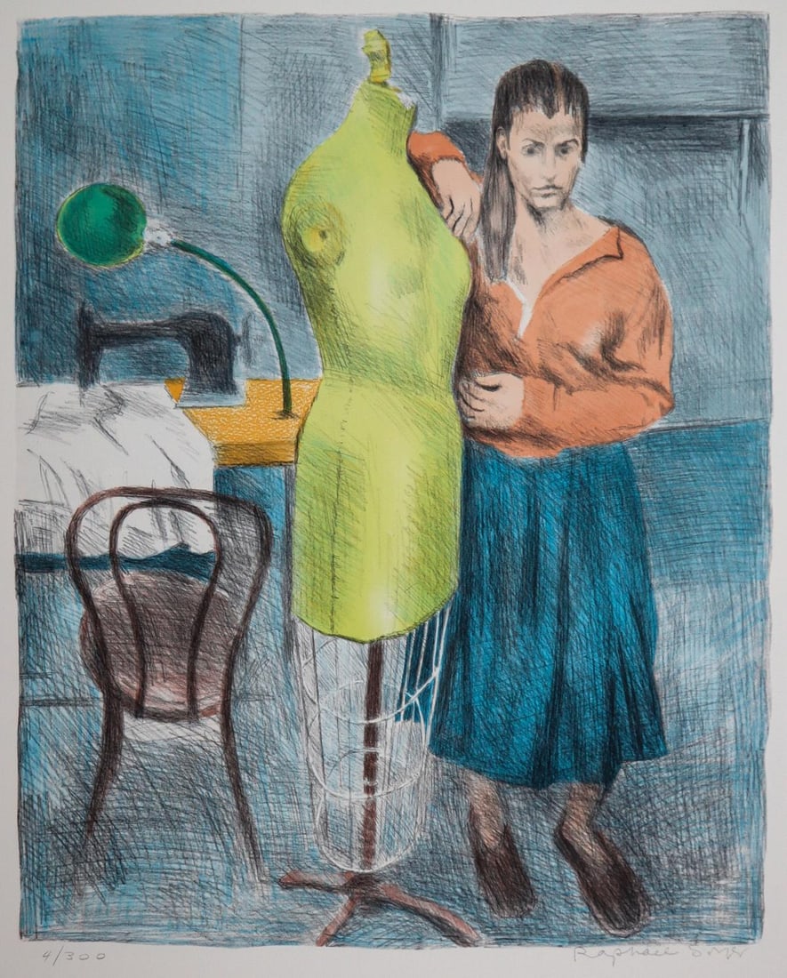 Raphael Soyer - Standing Seamstress: Artist: Raphael Soyer Title: Standing Seamstress Year: 1978 Dimensions: 21.5in. by 29.5in. Edition: 124 from the limited edition of 300 Medium: Original lithograph on paper Condition: Excellent