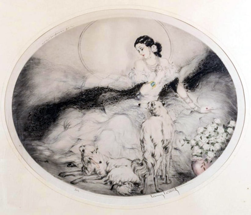 Louis Icart - La Dame Aux Camelias (Lady of the Camelias): Artist: Louis Icart Title: La Dame Aux Camelias (Lady of the Camelias) Year: 1927 Dimensions: 16 3/4 x 21 in. Edition: from the rare limited edition Medium: Original drypoint etching with hand