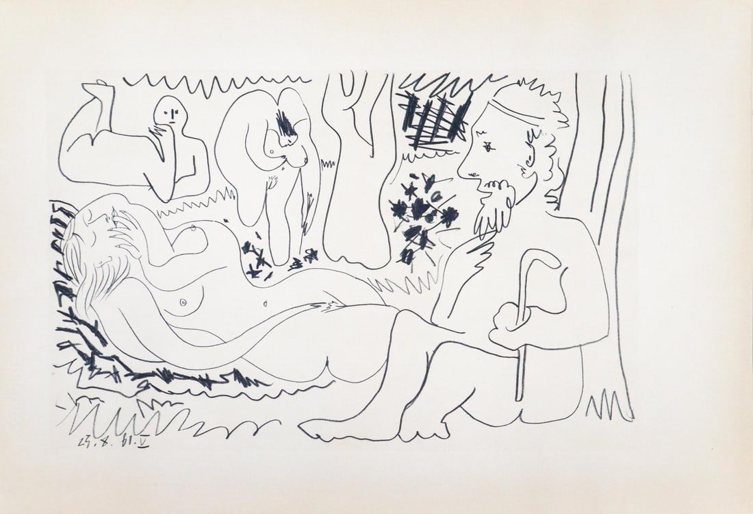 Pablo Picasso (after) - Untitled from "Les Dejeuners": Artist: Pablo Picasso (after) Title: Untitled from "Les Dejeuners" Year: 1961 Dimensions: 21.5in. by 15in. Edition: From the limited edition of 125 Publisher: Editions Cercle d Art; Paris Suite: Les