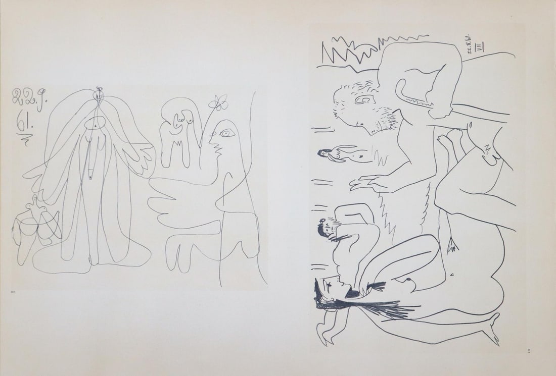 Pablo Picasso (after) - Untitled from "Les Dejeuners": Artist: Pablo Picasso (after) Title: Untitled from "Les Dejeuners" Year: 1961 Dimensions: 21.5in. by 15in. Edition: From the limited edition of 125 Publisher: Editions Cercle d Art; Paris Suite: Les
