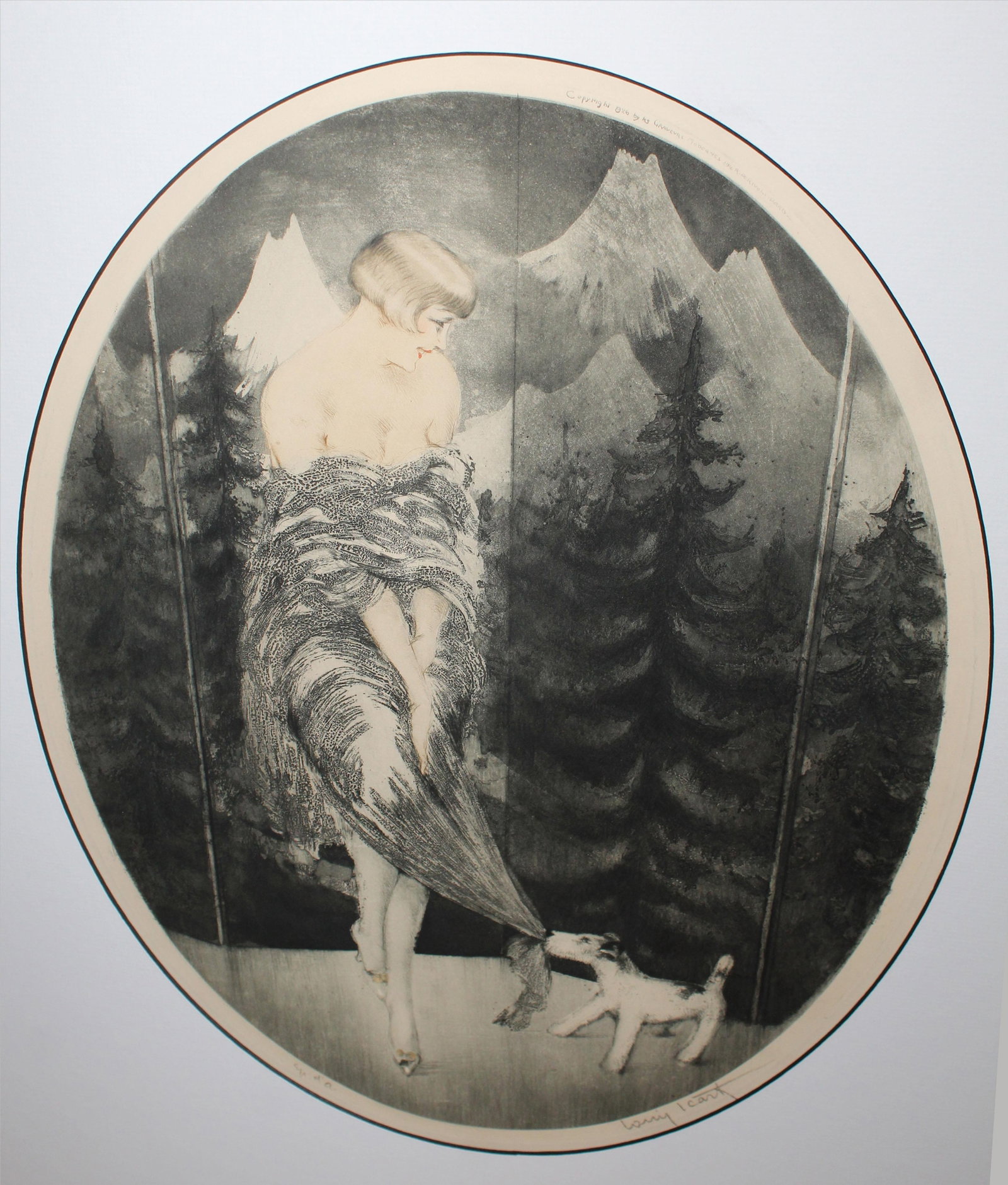 Louis Icart - Impudence: Artist: Louis Icart Title: Impudence Year: 1926 Dimensions: 17 3/4in. by 13 1/4in. Edition: From the rare limited edition Medium: Orignal etching on paper with aquatint and hand watercoloring