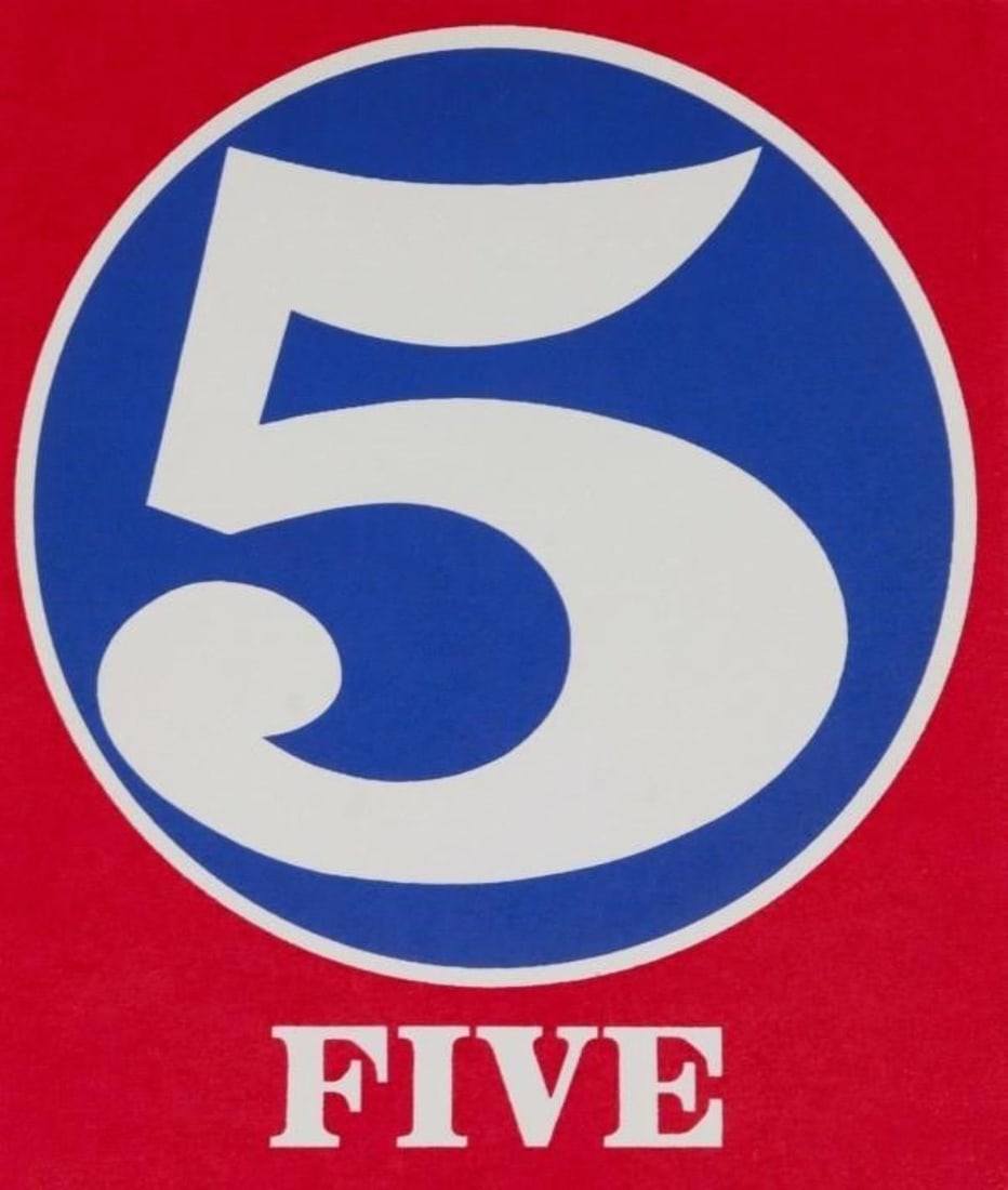 Robert Indiana - Five: Artist: Robert Indiana Title: Five Year: 1968 Dimensions: 5in. by 4.25in. Edition: From the limited edition Medium: Original serigraph on paper Condi