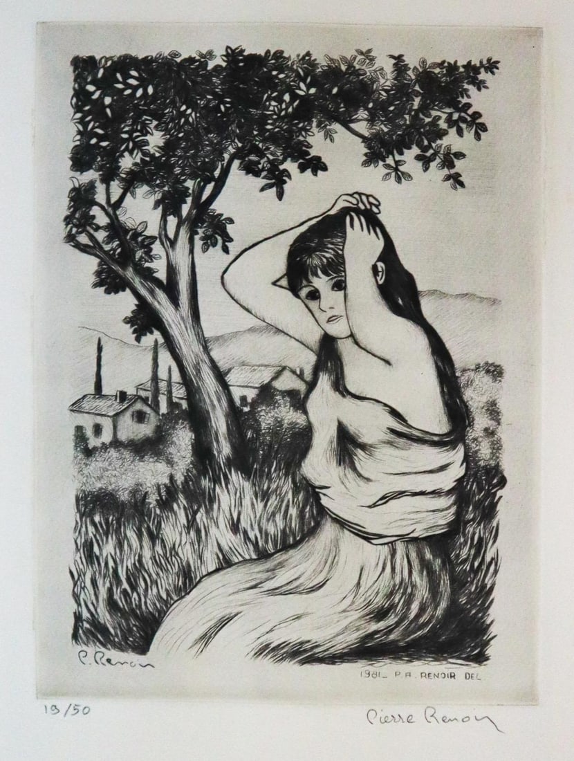Pierre Roland Renoir - Juene Fille Se Coiffient: Artist: Pierre Roland Renoir Title: Juene Fille Se Coiffient (Young Girl Doing Her Hair) Year: 1981 Dimensions: 9in. by 7in. Edition: Number 19 from the rare edition of 50