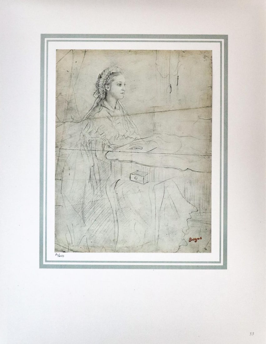 Edgar Degas (After) - Portrait de jeune femme en bonnet: Artist: Edgar Degas (After) Title: Portrait de jeune femme en bonnet Year: 1861 Dimensions: 16in. by 20in. Edition: 70 From the rare limited edition of 250 Publishe