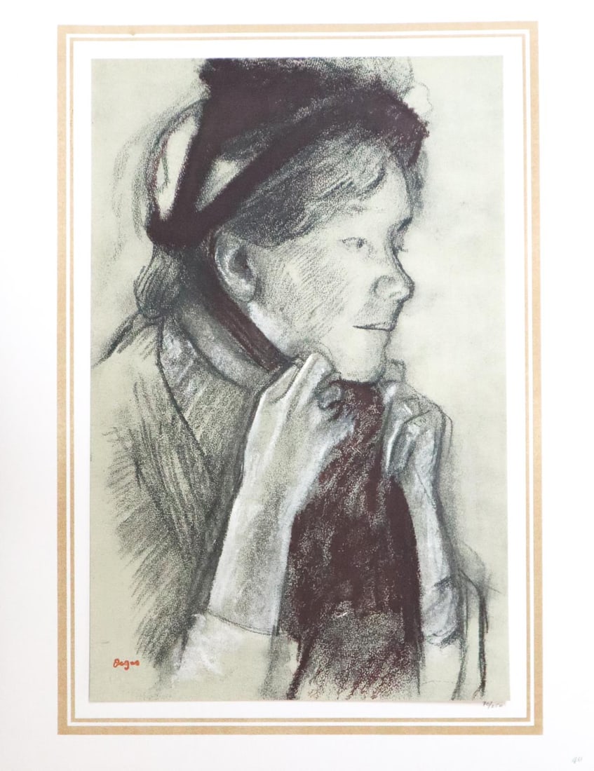 Edgar Degas (After) - Femme nouant les rubans de son: Artist: Edgar Degas (After) Title: Femme nouant les rubans de son chapeau Year: 1882 Dimensions: 16in. by 20in. Edition: 70 From the rare limited edition of 250 Pub