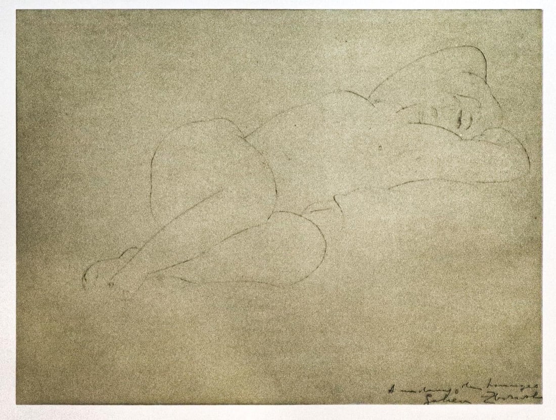 Amedeo Modigliani - Untitled portrait of a naked woman (After): Artist: Amedeo Modigliani Title: Untitled portrait of a naked woman laying down Year: 1959 Dimensions: 22.25in. by 17.75in. Edition: From the rare limited edition 750