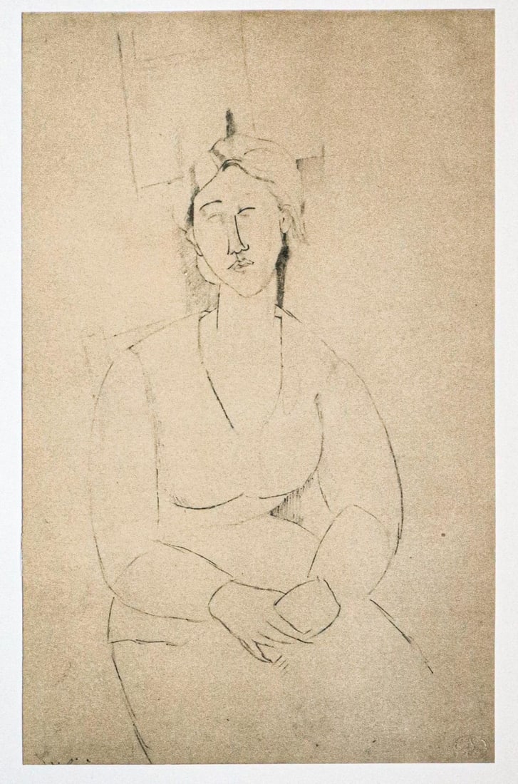 Amedeo Modigliani - Untitled portrait of a Woman: Artist: Amedeo Modigliani Title: Untitled portrait of a Woman Sitting Year: 1959 Dimensions: 22.25in. by 17.75in. Edition: From the rare limited edition 750 Publish
