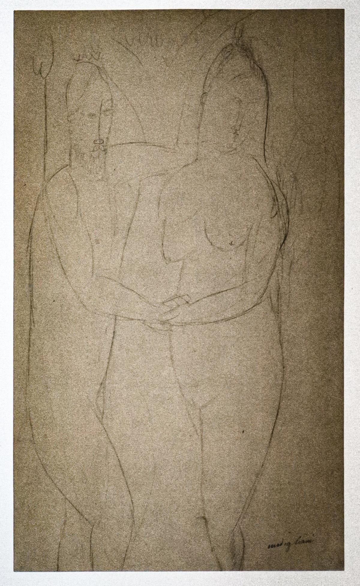 Amedeo Modigliani - Untitled portrait of a Man (After): Artist: Amedeo Modigliani Title: Untitled portrait of a Man with a Woman Year: 1959 Dimensions: 22.25in. by 17.75in. Edition: From the rare limited edition 750 Publ