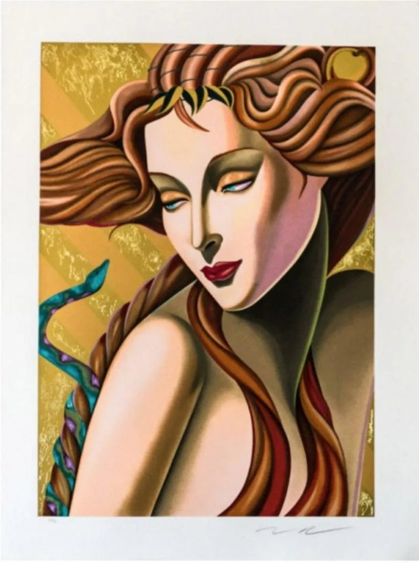Moser - Eve: Artist: Moser Title: Eve Year: 1986 Dimensions: 36.5in. by 27.5in. Edition: From the Rare Limited Edition of 325 Medium: Serigraph with Gold-Foil Stamping Condition: Excellent Signature Details: Hand