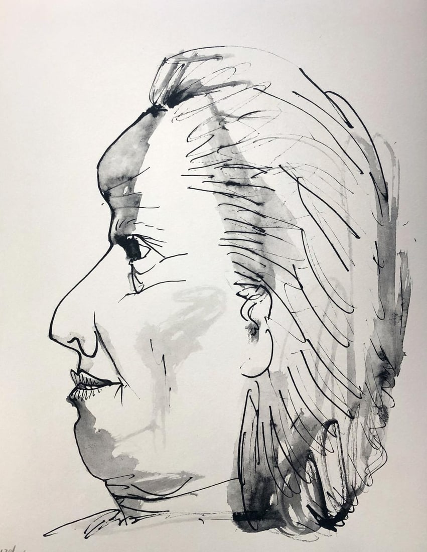 Pablo Picasso (After) - Profil de vieille femme trait: Artist: Pablo Picasso (After) Title: Profil de vieille femme trait et lavis Year: 1957 Dimensions: 14 .5in. by 11in. Edition: From the rare limited edition of 226 S