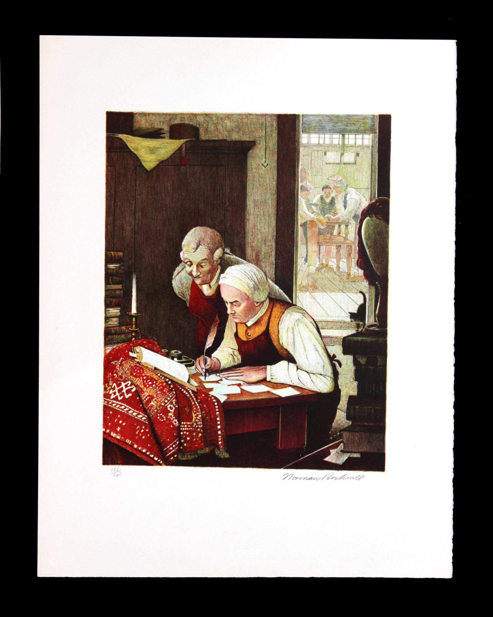 Norman Rockwell - Ye Olde Print Shoppe: Artist: Norman Rockwell Title: Ye Olde Print Shoppe Year: 1973 Dimensions: 20in. by 26in. Edition: from the limited edition of 200 Publisher: Editions Mourlot P