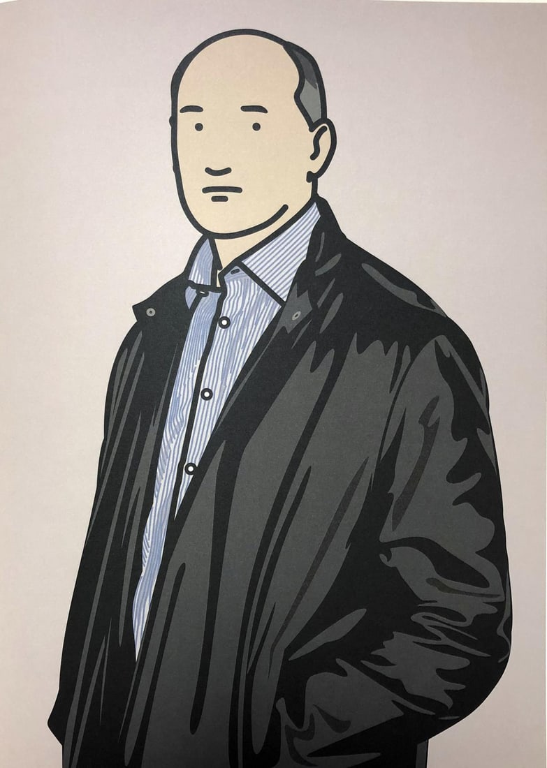 Julian Opie - Ashley with leather jacket: Artist: Julian Opie Title: Ashley with leather jacket Year: 2005 Dimensions: 15.5in. by 11.5in. Edition: From the limited edition of 250 Publisher: Alan Cristea