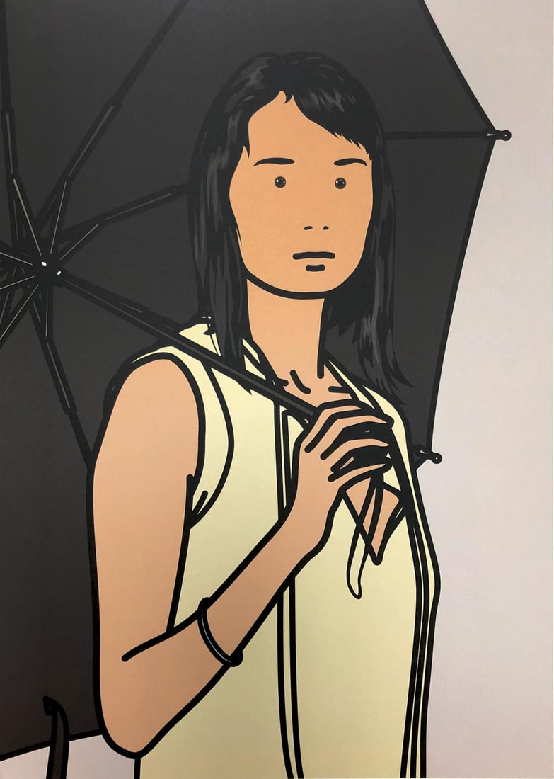 Julian Opie - Hijri with Umbrella: Artist: Julian Opie Title: Hijri with Umbrella Year: 2005 Dimensions: 15.5in. by 11.5in. Edition: From the limited edition of 250 Publisher: Alan Cristea Galler
