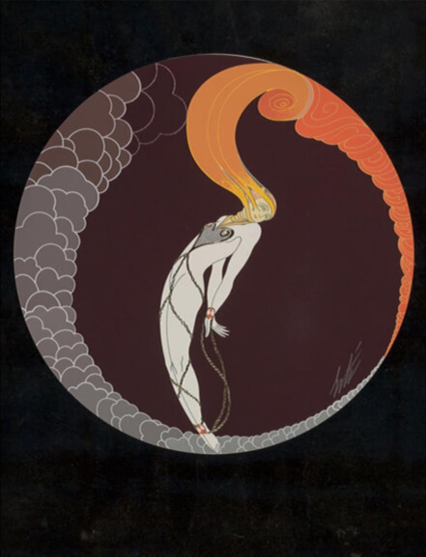 Erte - Love: Artist: Erte Title: Love Year: 1982 Dimensions: 22.75in. by 17.75in. Edition: limited edition of 300 Suite: Four Emotions Medium: Original serigraph on paper with embossing Condition: Excellent