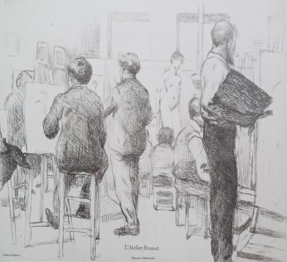 Samuel Halpert - LAtelier Bonnat: Artist: Samuel Halpert Title: LAtelier Bonnat Year: 1904 Dimensions: 9 3/8in. by 12 3/8in. Edition: From the rare limited edition Publisher: L'Atelier d'Art Suite: Leau Forte Medium: Original Etching