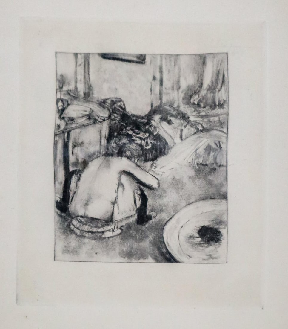 Edgar Degas (After) - Woman engaged on her intimate: Artist: Edgar Degas (After) Title: Woman engaged on her intimate toilet Year: 1934 Dimensions: 4.5in. by 6in. Edition: From the rare limited deluxe edition of 60 Medium: Original Acquatint-etching