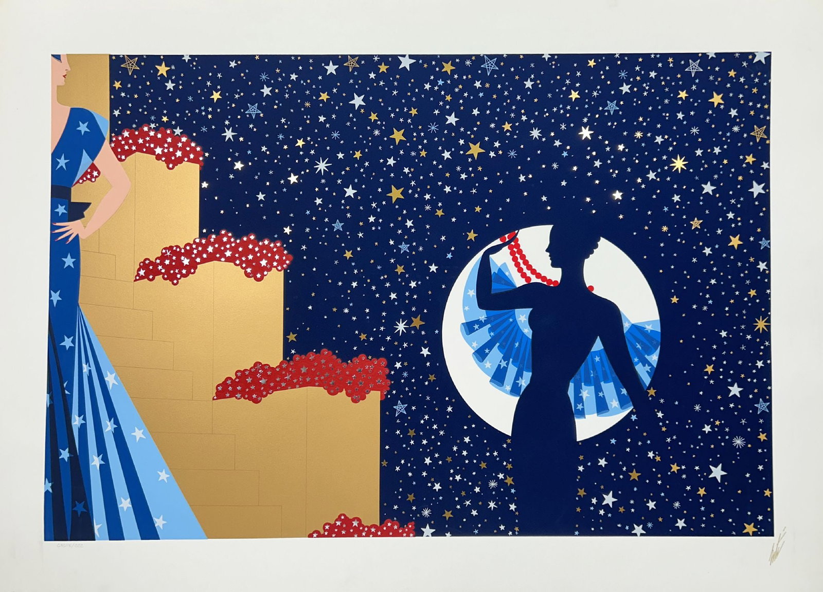 Erte - Star Spangled Night: Artist: Erte Title: Star Spangled Night Year: 1990 Dimensions: 29 7/8 x 41 1/2 in. Edition: CXCIX from the limited Roman Numeral edition of CCC, aside from the edition of 300 Publisher: Chalk &