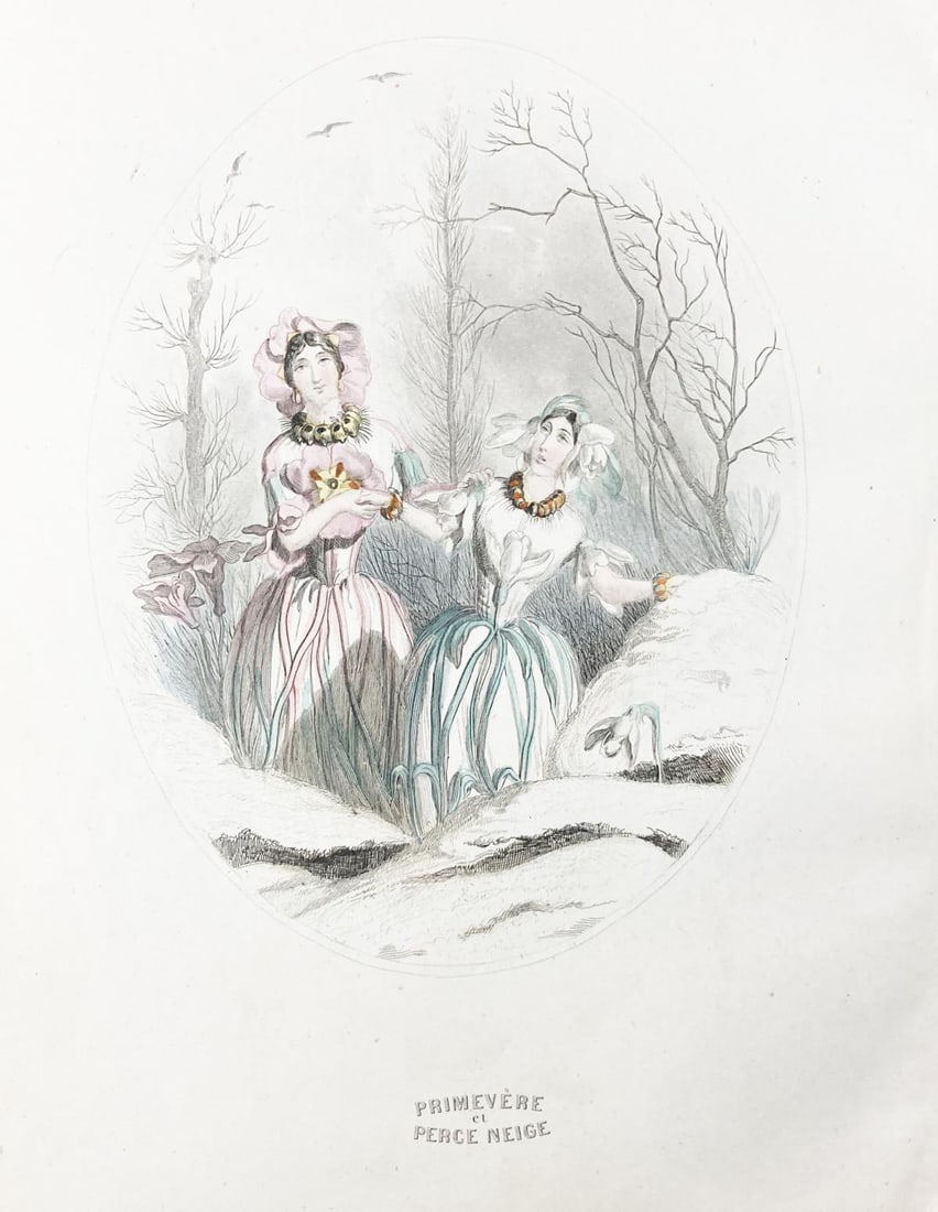 J.J. Grandville - Primevere Perce Neige: Artist: J.J. Grandville Title: Primevere Perce Neige Year: 1842 Dimensions: 10.5in. by 6.5in. Edition: From the rare limited edition Publisher: Etudes De Moeurs Contemporaines Suite: Grandville et