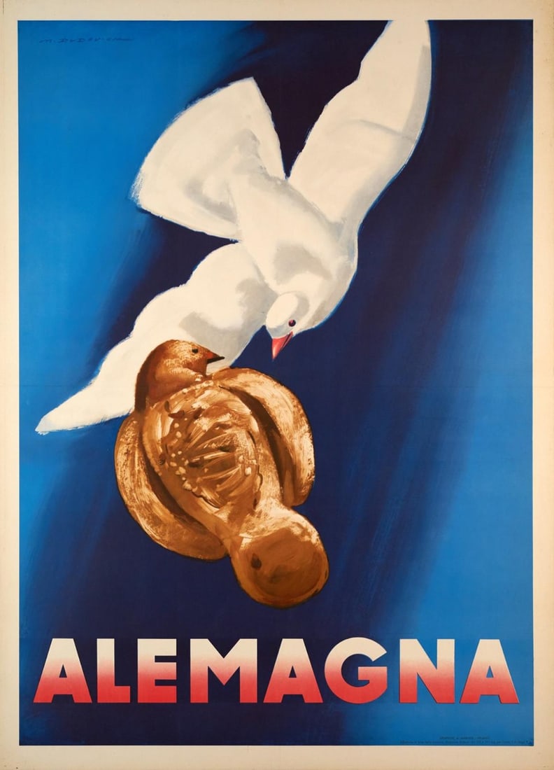 Marcelo Dudovich - Alemagna (Vintage Poster): Artist: Marcelo Dudovich Title: Alemagna (Vintage Poster) Year: c. 1948 Dimensions: 19in. by 13in. Medium: Lithograph on paper Attached to Linen Condition: Execellent Notes: Poster for Alemagna An
