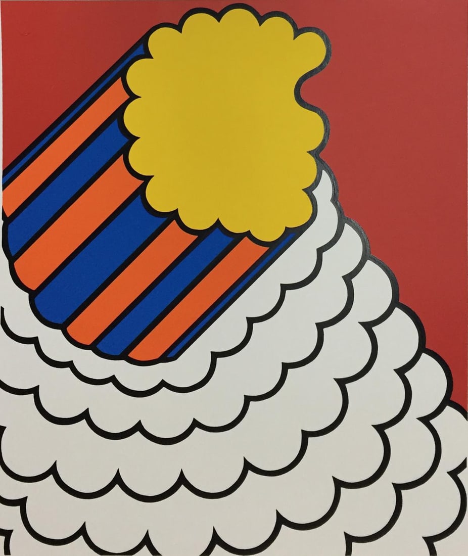 Nicholas Krushenick - White Smoke Red Sky: Artist: Nicholas Krushenick Title: White Smoke Red Sky Year: 1968 Dimensions: 15in. by 15 1/2in. Edition: From the Rare Limited Edition Publisher: Multiples Inc. Suite: Banner Medium: Silkscreen in