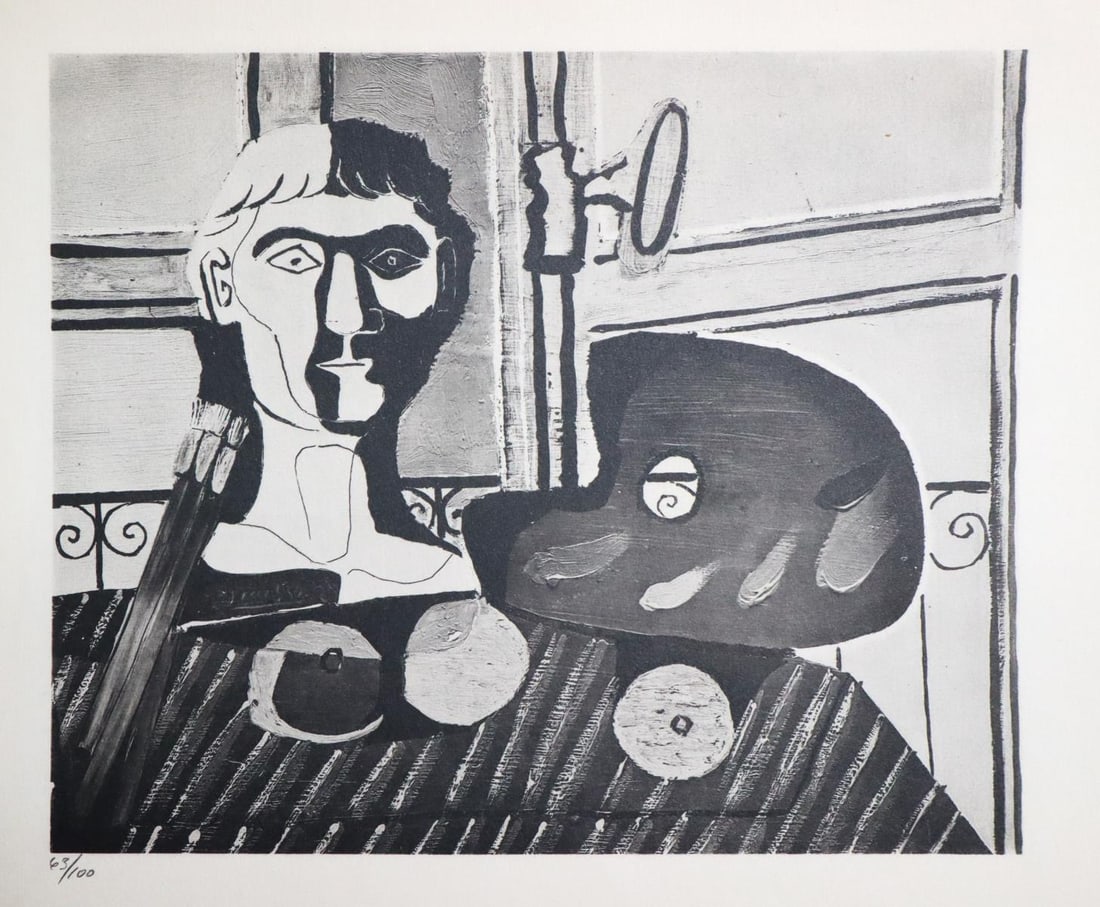 Pablo Picasso - Palette pinceau et modele en platre: Artist: Pablo Picasso Title: Palette pinceau et modele en platre Dimensions: 8.5in. by 11in. Edition: From the rare limited edition Suite: Pablo Picasso by Eugenio D'Ors Medium: Lithograph on paper