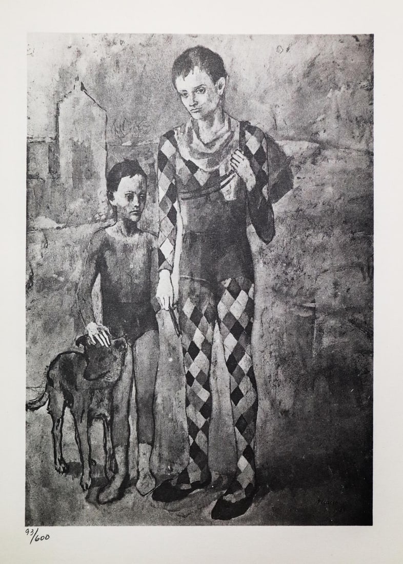 Pablo Picasso - Les saltimbanques: Artist: Pablo Picasso Title: Les saltimbanques Dimensions: 8.5in. by 11in. Edition: From the rare limited edition of 600 Suite: Pablo Picasso by Eugenio D'Ors Medium: Lithograph on paper Condition: