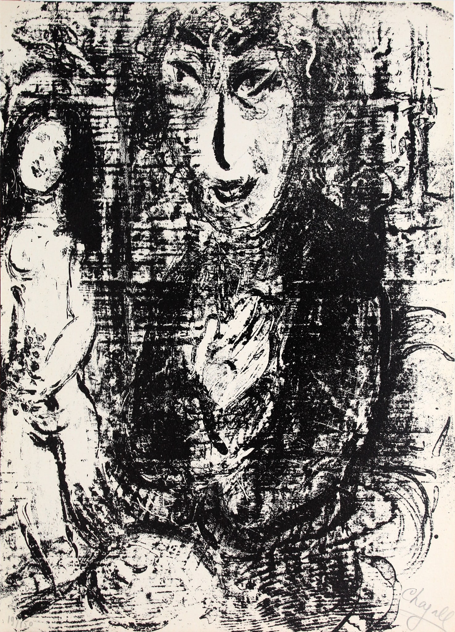 Marc Chagall - Painter and Model: Artist: Marc Chagall Title: Painter and Model Year: 1963 Dimensions: 9 1/2 x 12 1/2 in. Edition: From the rare limited edition of 150 Publisher: Mourlot, Fernand. Sauret, Paris Chagall Lithographe