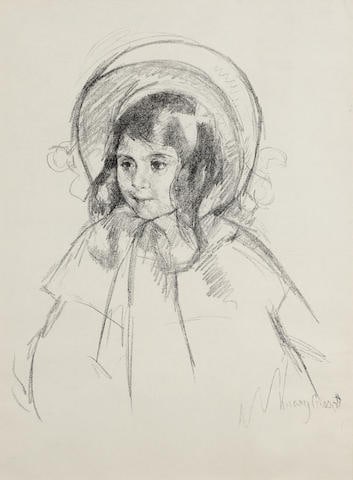 Mary Cassatt - Sara Wearing Her Bonnet and Coat: Artist: Mary Cassatt Title: Sara Wearing Her Bonnet and Coat Year: c 1904 Dimensions: 25in. by 18 15/16in. Edition: From the rare limited edition Medium: Lithograph on laid MBM Ingres d'Arches