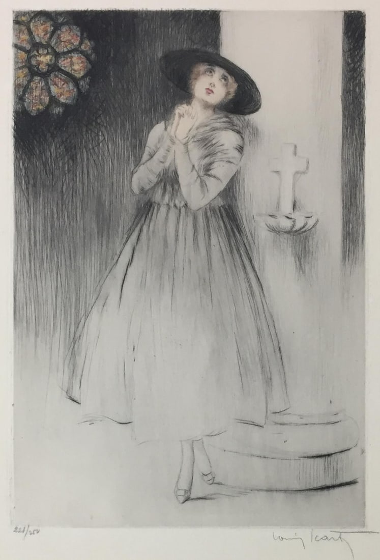 Louis Icart - She who Hopes: Artist: Louis Icart Title: Untitled Year: c. 1917 Dimensions: 12 1/4in. by 17 3/4in. Edition: From the Rare Limited Edition of 250 Suite: Chronicles of Women Medium: Original etching with hand