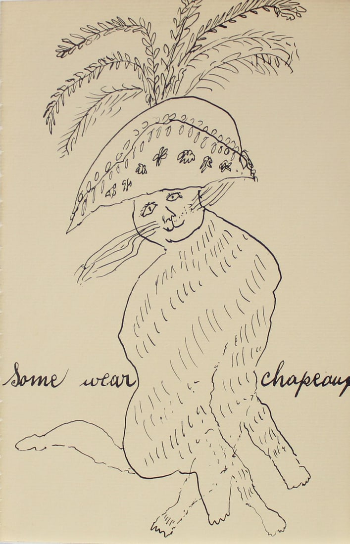 Andy Warhol - Some Wear Chapeaux: Artist: Andy Warhol Title: Some Wear Chapeaux Year: c. 1954 Dimensions: 5.5in. by 8.5in. Edition: From the rare limited edition Suite: Holy Cats by Andy Warhol and his mother Medium: Photolithograph